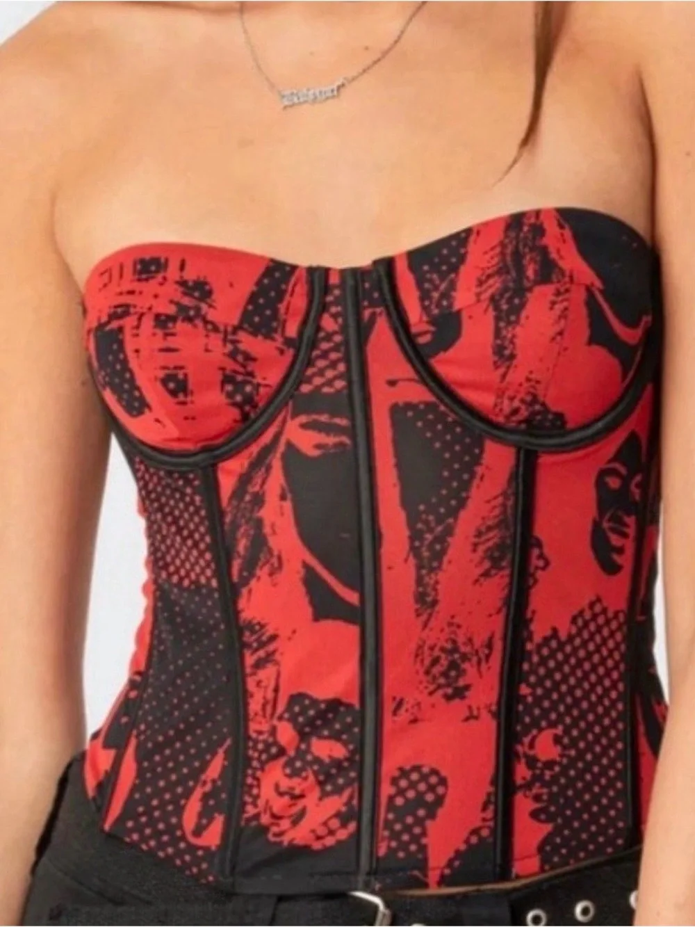 Edikted Graphic Corset and Lace Up skirt Set